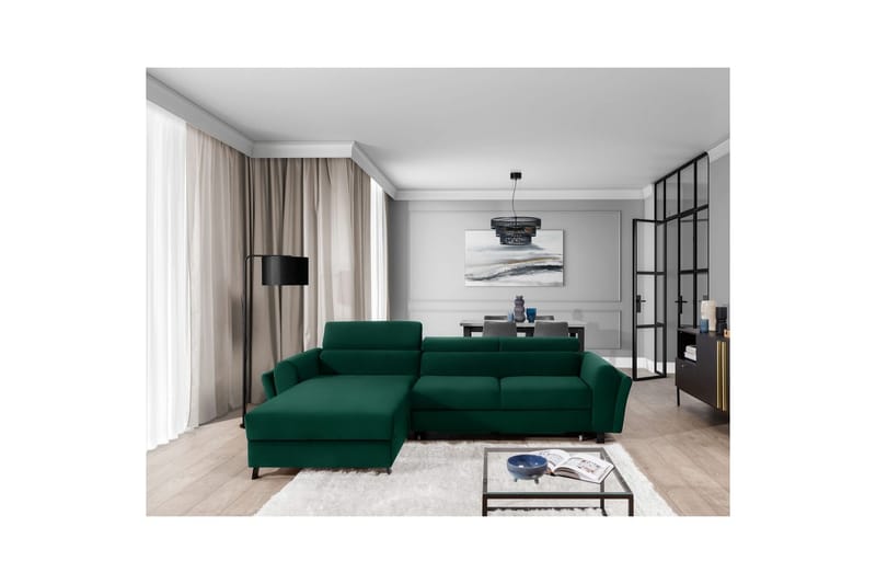 Hörnsoffa Eltap Mariall 288x200x92 cm - Kronos 19, Mörkgrön, Vänster - Möbler - Vardagsrum - Bäddsoffor