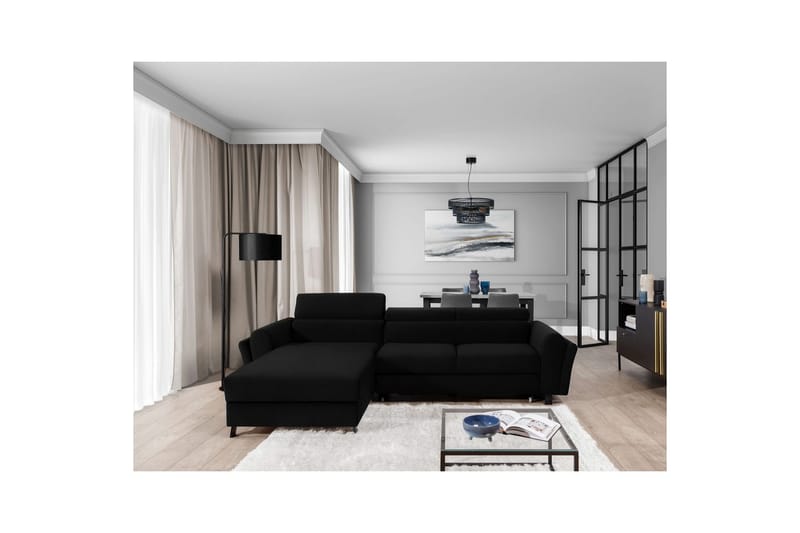 Hörnsoffa Eltap Mariall 288x200x92 cm - Sawana 14, Svart, Vänster - Möbler - Vardagsrum - Bäddsoffor