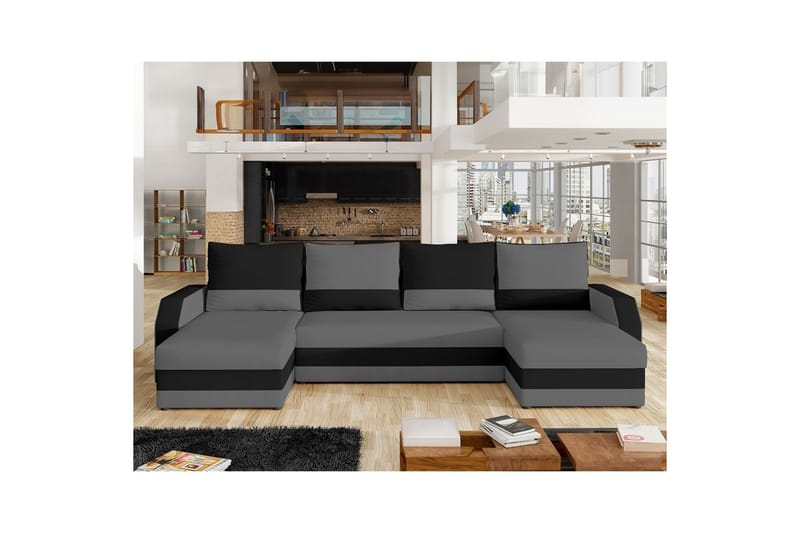 Hörnsoffa Eltap Marion 312x143x88 cm - Alova 36, Alova 04, Grå, Svart - Möbler - Vardagsrum - Bäddsoffor - U bäddsoffa