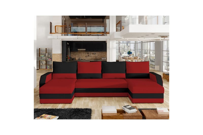 Hörnsoffa Eltap Marion 312x143x88 cm - Alova 46, Alova 04, Röd, Svart - Möbler - Vardagsrum - Bäddsoffor - U bäddsoffa
