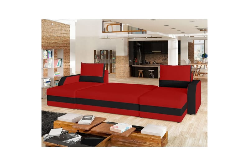 Hörnsoffa Eltap Marion 312x143x88 cm - Alova 46, Alova 04, Röd, Svart - Möbler - Vardagsrum - Bäddsoffor - U bäddsoffa