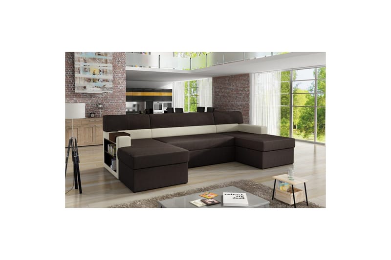 Hörnsoffa Eltap Markos 310x159x90 cm - Jasmine 29, Soft 33, Brun, Beige, Vänster - Möbler - Vardagsrum - Bäddsoffor - U bäddsoffa