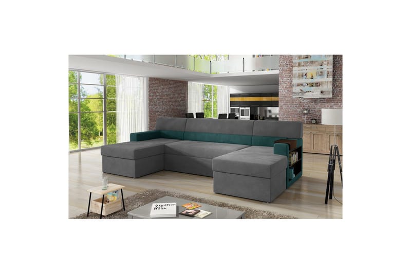 Hörnsoffa Eltap Markos 310x159x90 cm, Mat Sammet 85, Mat Sammet 75, Grå, Grön, Höger