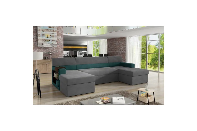 Hörnsoffa Eltap Markos 310x159x90 cm, Mat Sammet 85, Mat Sammet 75, Grå, Grön, Vänster