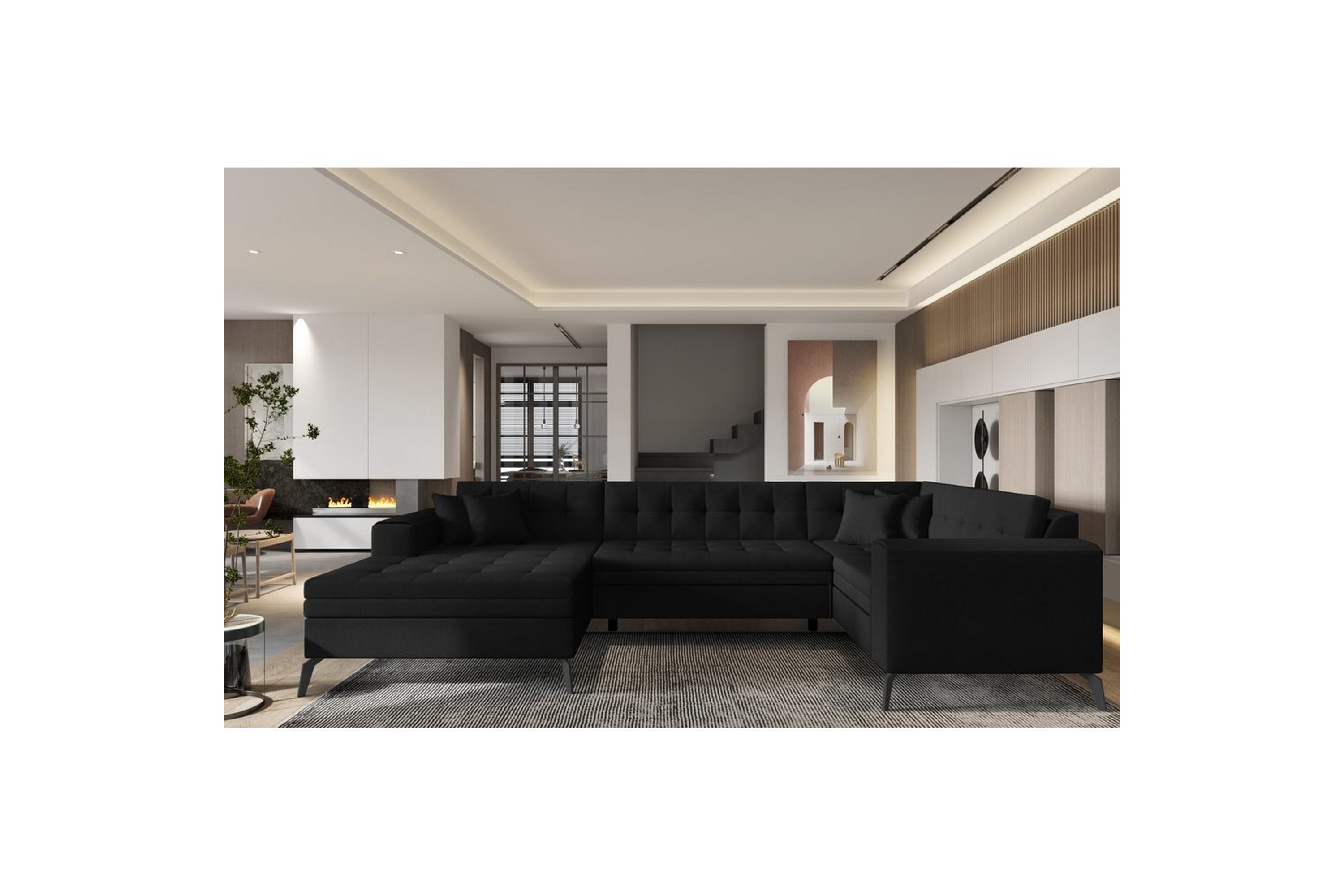 hörnsoffa eltap montez 340x180x93 cm - flores 10, svart, vänster