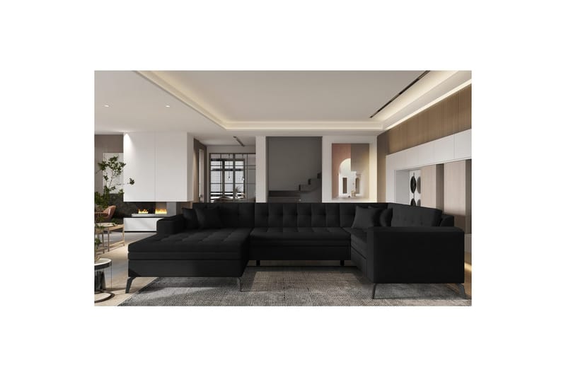 Hörnsoffa Eltap Montez 340x180x93 cm - Flores 10, Svart, Vänster - Möbler - Vardagsrum - Bäddsoffor - Hörnbäddsoffa