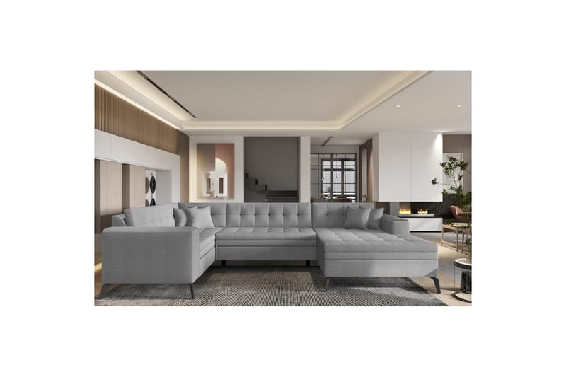 Hörnsoffa Eltap Montez 340x180x93 cm, Flores 4, Ljusgrå, Höger