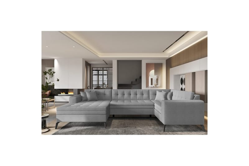 Hörnsoffa Eltap Montez 340x180x93 cm - Flores 4, Ljusgrå, Vänster - Möbler - Vardagsrum - Bäddsoffor - Hörnbäddsoffa