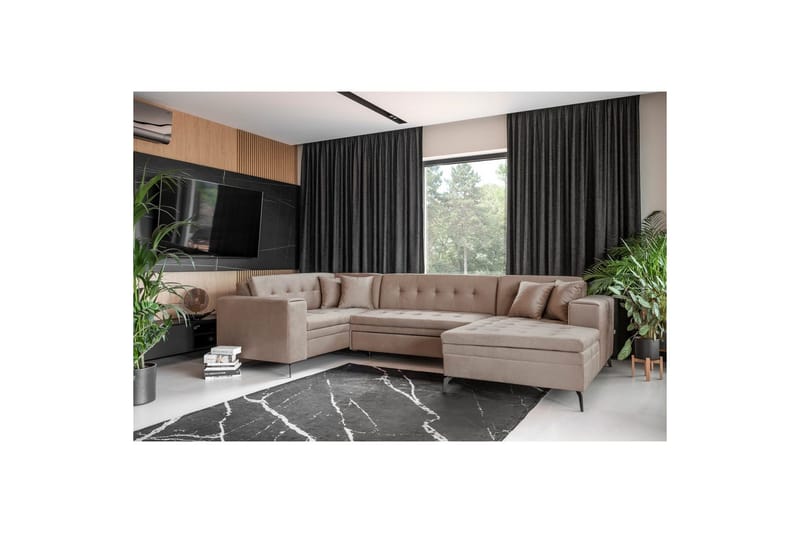 Hörnsoffa Eltap Montez 340x180x93 cm, Nube 20, Beige, Höger