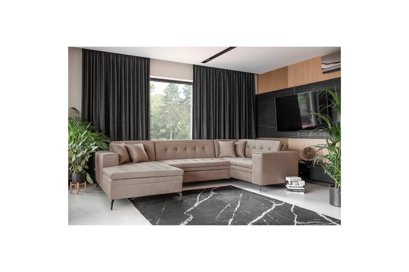 Hörnsoffa Eltap Montez 340x180x93 cm - Nube 20, Beige, Vänster - Möbler - Vardagsrum - Bäddsoffor - Hörnbäddsoffa