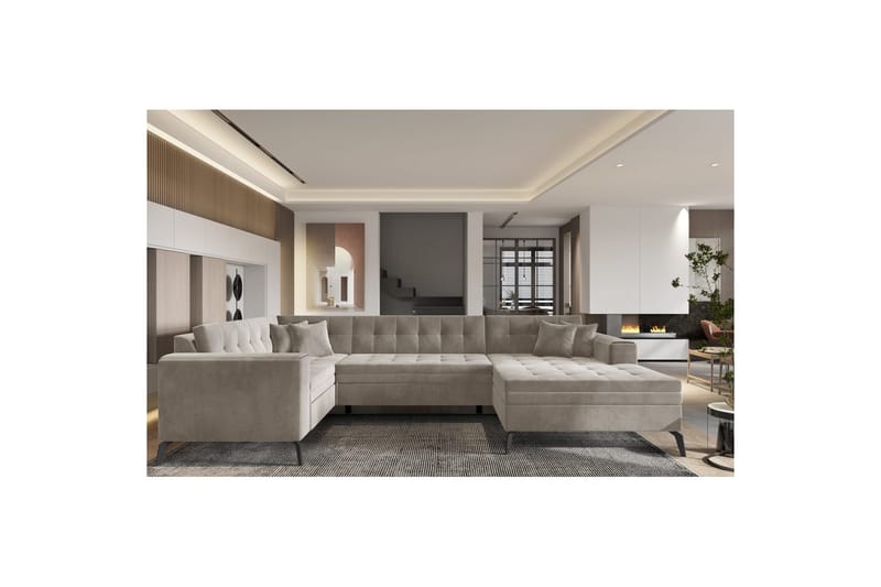 Hörnsoffa Eltap Montez 340x180x93 cm - Sola 18, Beige, Höger - Möbler - Vardagsrum - Bäddsoffor - Hörnbäddsoffa