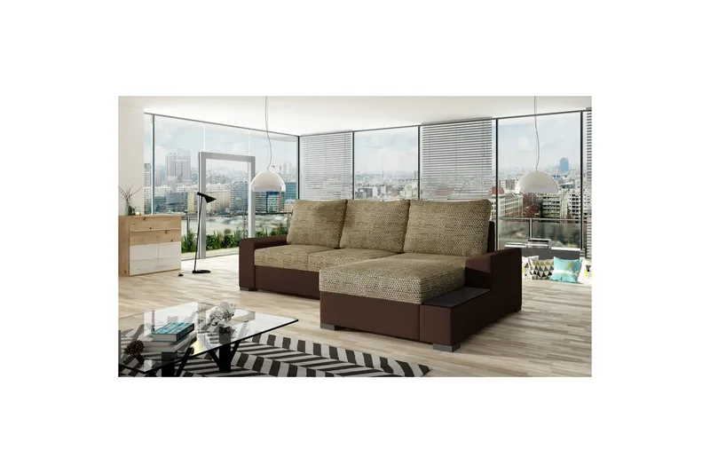 Hörnsoffa Eltap Negro 245x165x90 cm, Berlin 03, Soft 66, Beige, Mörkbrun, Höger