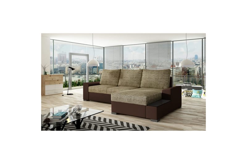 Hörnsoffa Eltap Negro 245x165x90 cm - Berlin 03, Soft 66, Beige, Mörkbrun, Höger - Möbler - Vardagsrum - Bäddsoffor