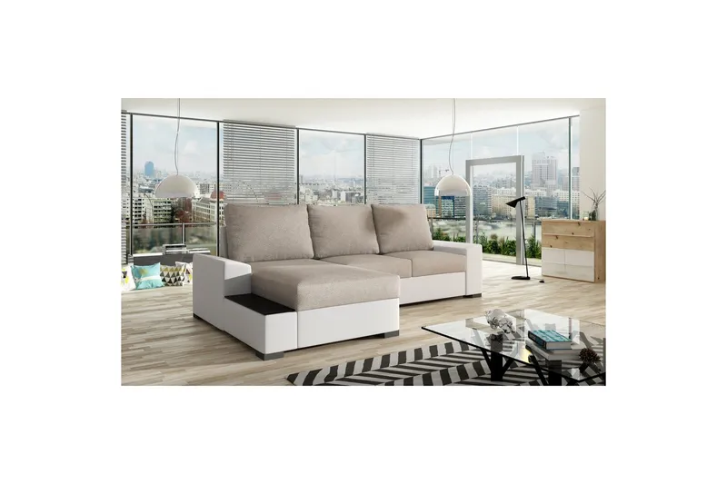 Hörnsoffa Eltap Negro 245x165x90 cm, Dora 21, Soft 17, Beige, Vit, Vänster