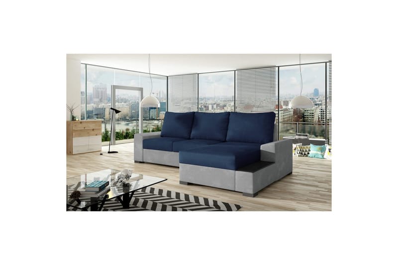 Hörnsoffa Eltap Negro 245x165x90 cm, Kronos 09, Paros 05, Mörkblå, Ljusgrå, Höger