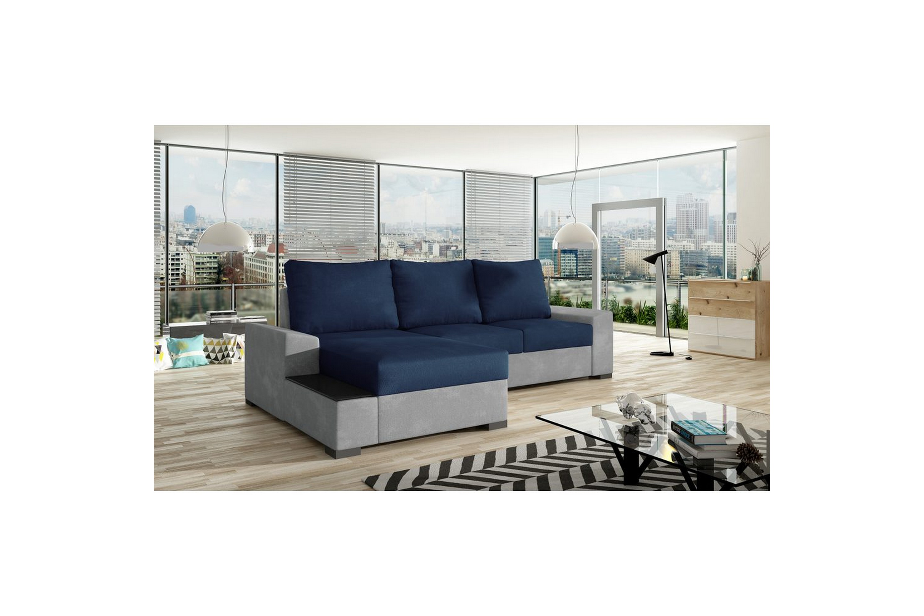 hörnsoffa eltap negro 245x165x90 cm - kronos 09, paros 05, mörkblå, ljusgrå, vänster