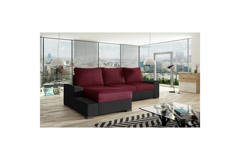Hörnsoffa Eltap Negro 245x165x90 cm, Malmo 63, Soft 11, Röd, Svart, Vänster