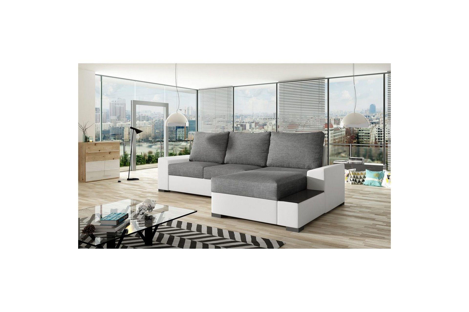 hörnsoffa eltap negro 245x165x90 cm - sawana 05, soft 17, grå, vit, höger