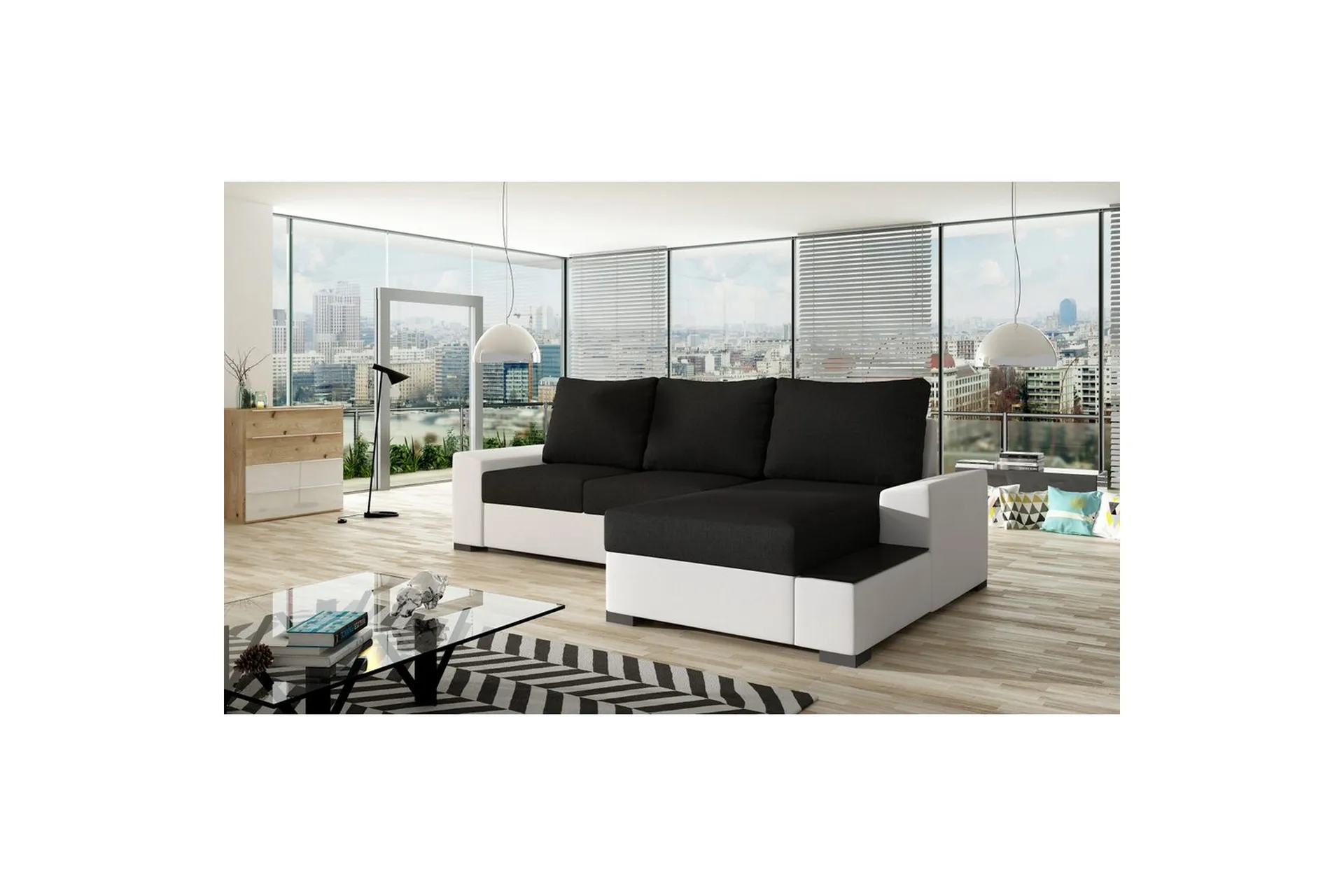 hörnsoffa eltap negro 245x165x90 cm - sawana 14, soft 17, svart, vit, höger