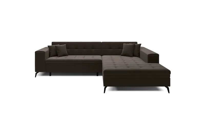 Hörnsoffa Eltap Solange 292x196x84 cm - Mat Velvet 29, Mörkbrun, Höger - Möbler - Vardagsrum - Bäddsoffor