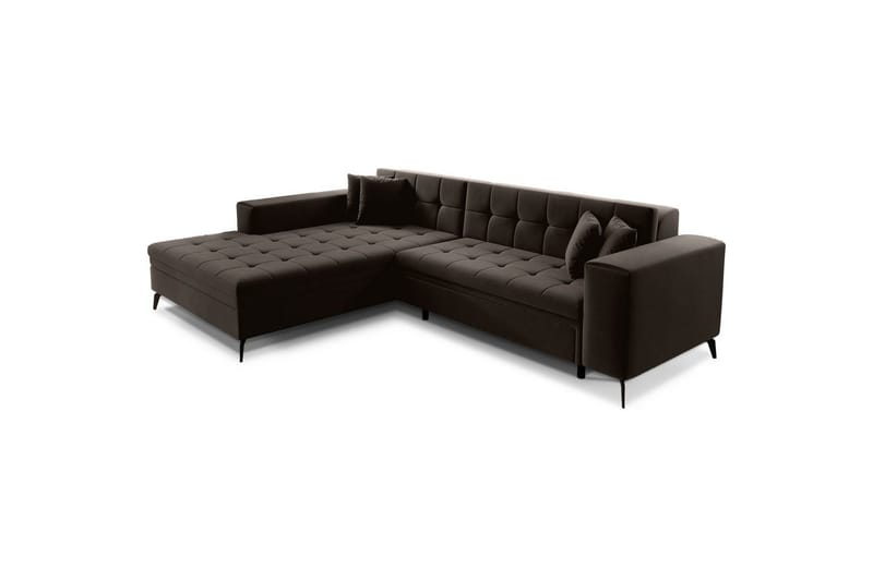 Hörnsoffa Eltap Solange 292x196x84 cm - Mat Velvet 29, Mörkbrun, Vänster - Möbler - Vardagsrum - Bäddsoffor