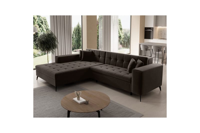 Hörnsoffa Eltap Solange 292x196x84 cm - Mat Velvet 29, Mörkbrun, Vänster - Möbler - Vardagsrum - Bäddsoffor