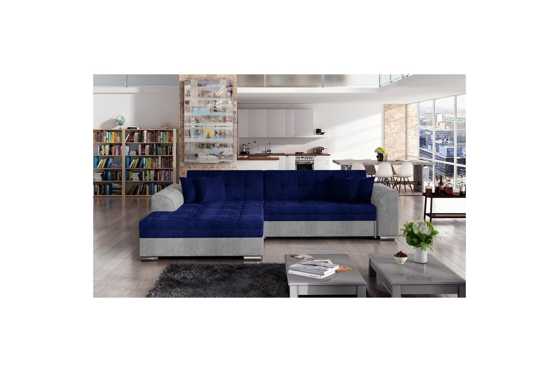 H&ouml;rnsoffa Eltap Sorento 296x194x78 cm - Kronos 09, Paros 05, M&ouml;rkbl&aring;, V&auml;nster