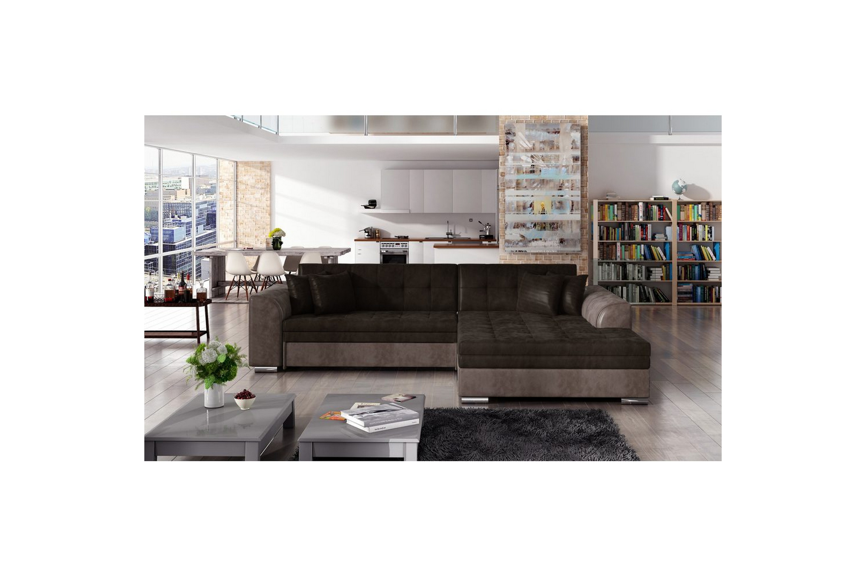 hörnsoffa eltap sorento 296x194x78 cm - monolith 29, monolith 09, mörkbrun, höger