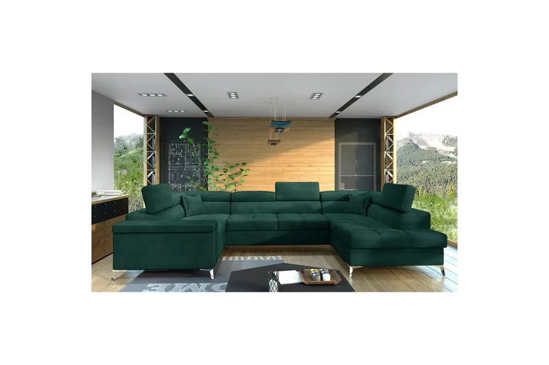 Hörnsoffa Eltap Thiago 342x208x88 cm, Monolith 37, Grön, Höger