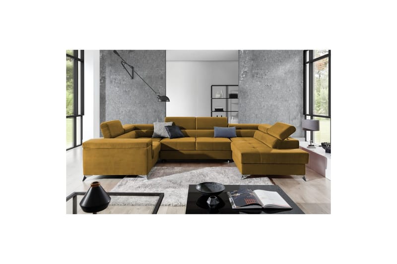 Hörnsoffa Eltap Thiago 342x208x88 cm - Monolith 48, Gul, Höger - Möbler - Vardagsrum - Bäddsoffor - Hörnbäddsoffa