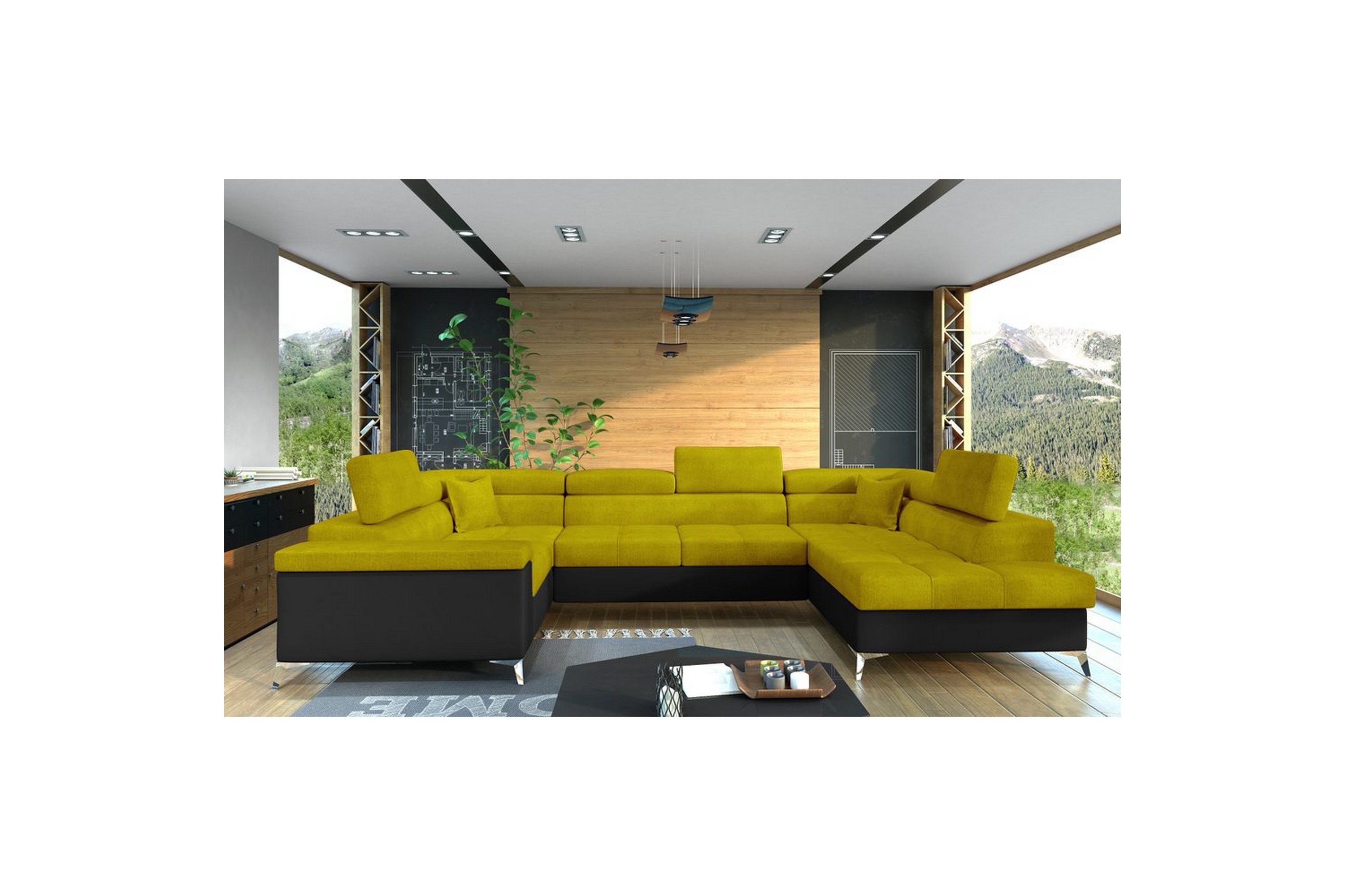 hörnsoffa eltap thiago 342x208x88 cm - omega 68, soft 11, gul, höger