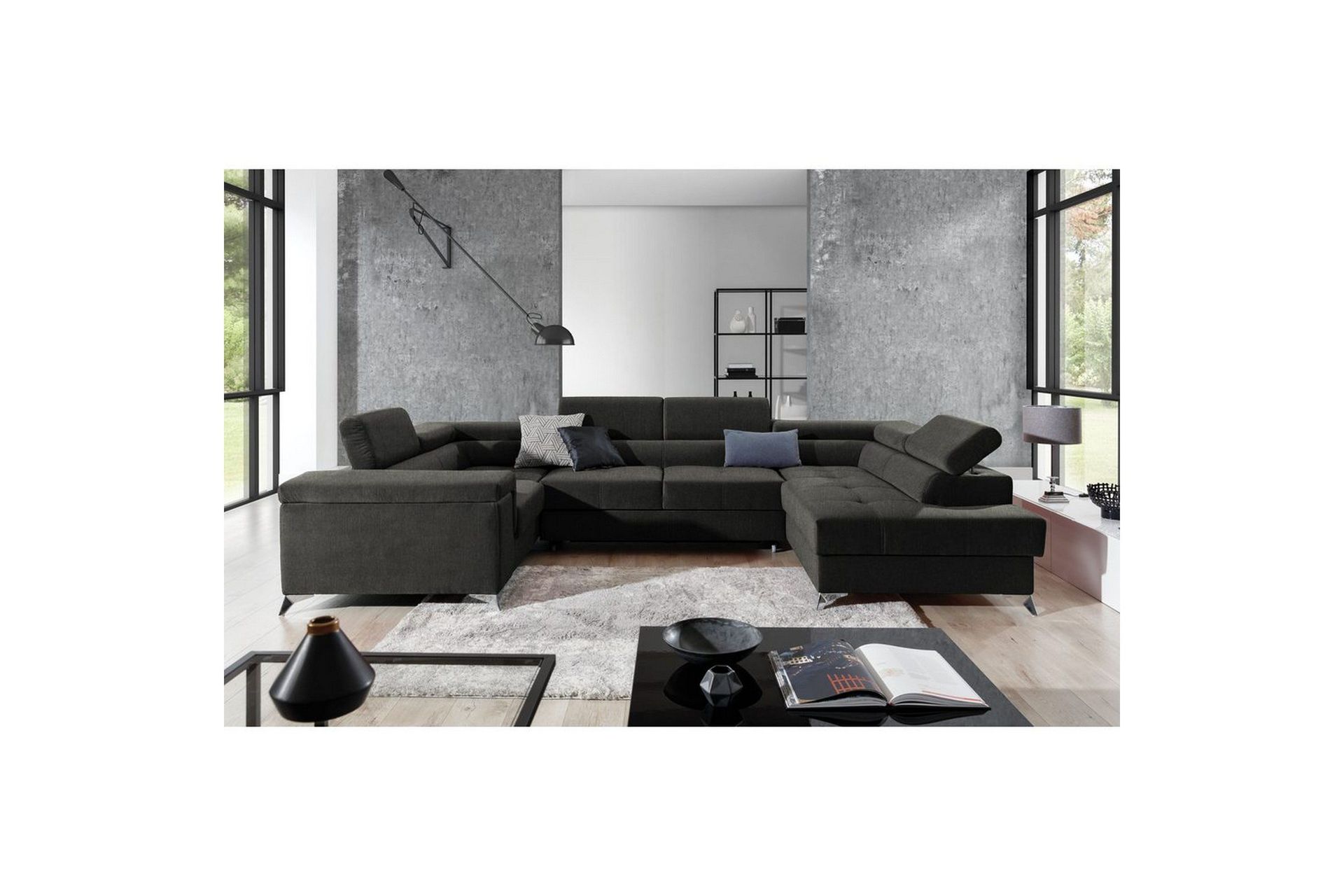 H&ouml;rnsoffa Eltap Thiago 342x208x88 cm - Sawana 05, M&ouml;rkgr&aring;, H&ouml;ger