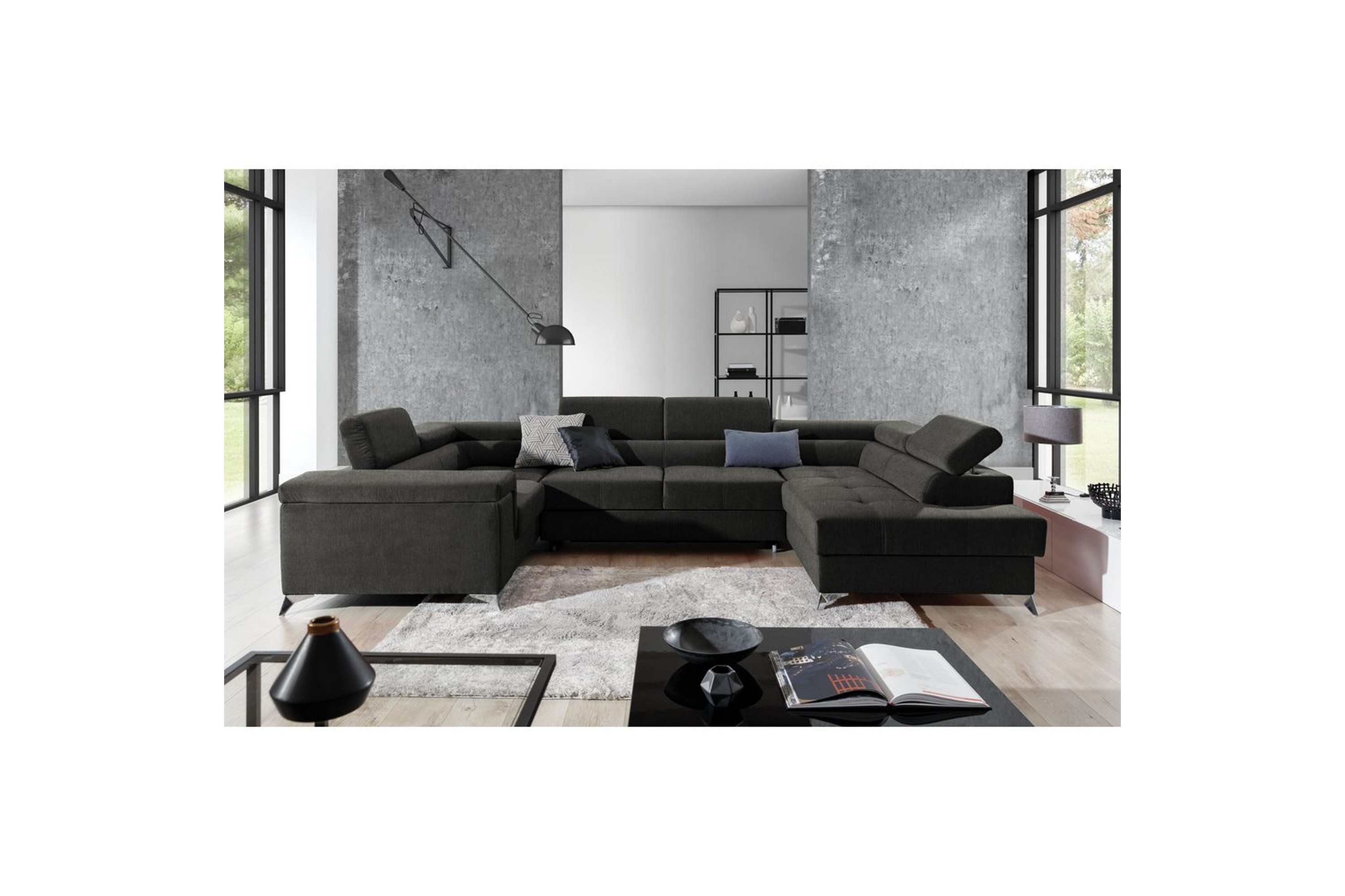 hörnsoffa eltap thiago 342x208x88 cm - sawana 05, mörkgrå, höger