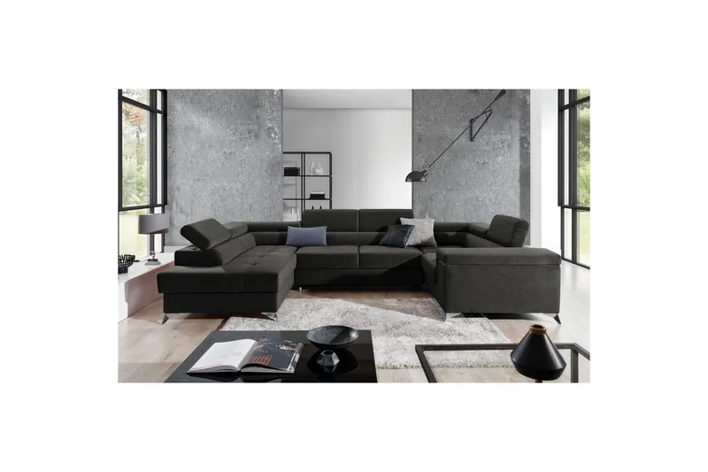Hörnsoffa Eltap Thiago 342x208x88 cm - Sawana 05, Mörkgrå, Vänster - Möbler - Vardagsrum - Bäddsoffor - Hörnbäddsoffa