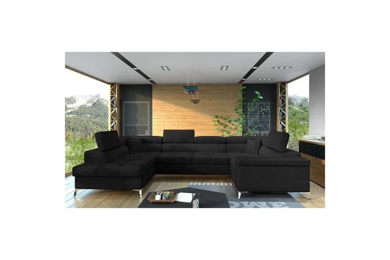 Hörnsoffa Eltap Thiago 342x208x88 cm - Sawana 14, Svart, Vänster - Möbler - Vardagsrum - Bäddsoffor - Hörnbäddsoffa