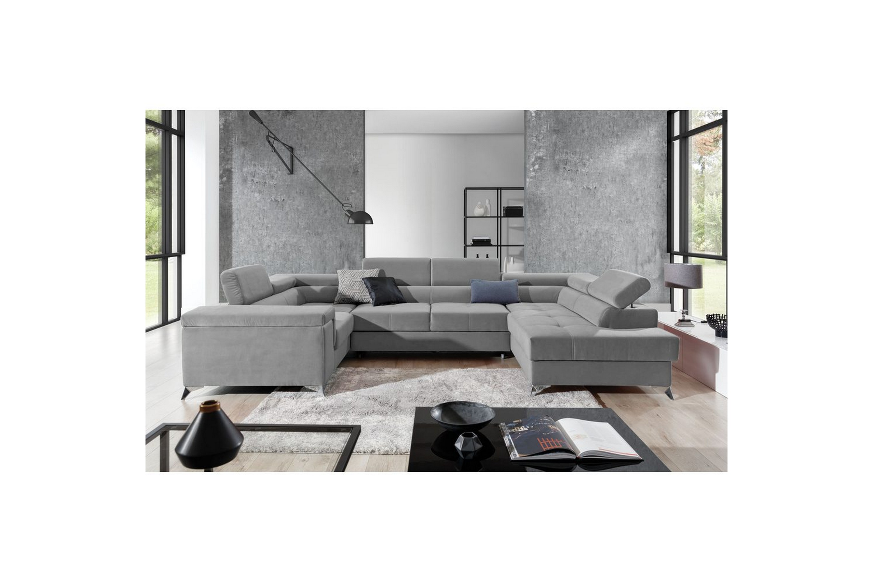 hörnsoffa eltap thiago 342x208x88 cm - paros 05, grå, höger