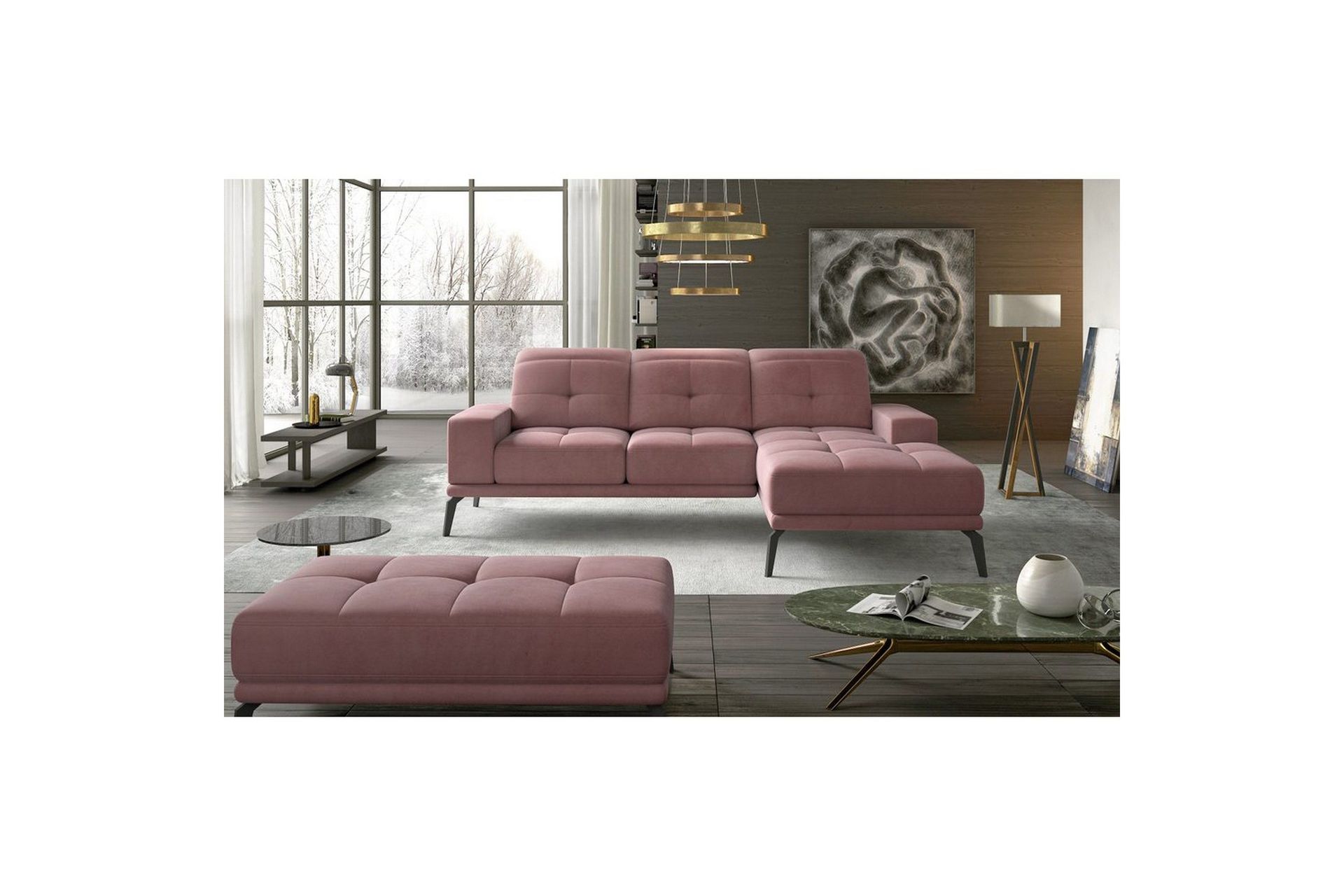 H&ouml;rnsoffa Eltap Torrense 265x175x98 cm - Mat Velvet 63, Rosa, H&ouml;ger