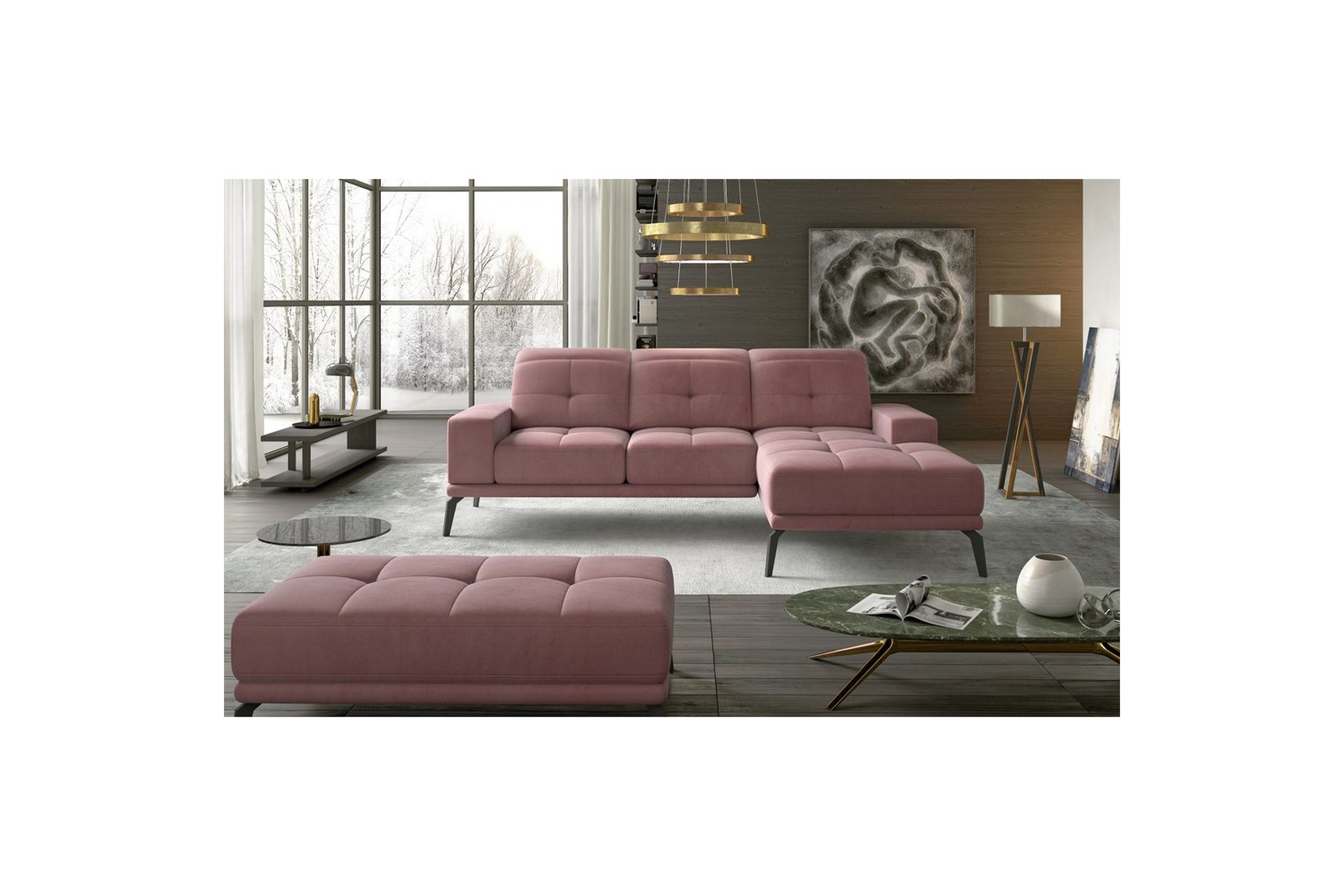 hörnsoffa eltap torrense 265x175x98 cm - mat velvet 63, rosa, höger