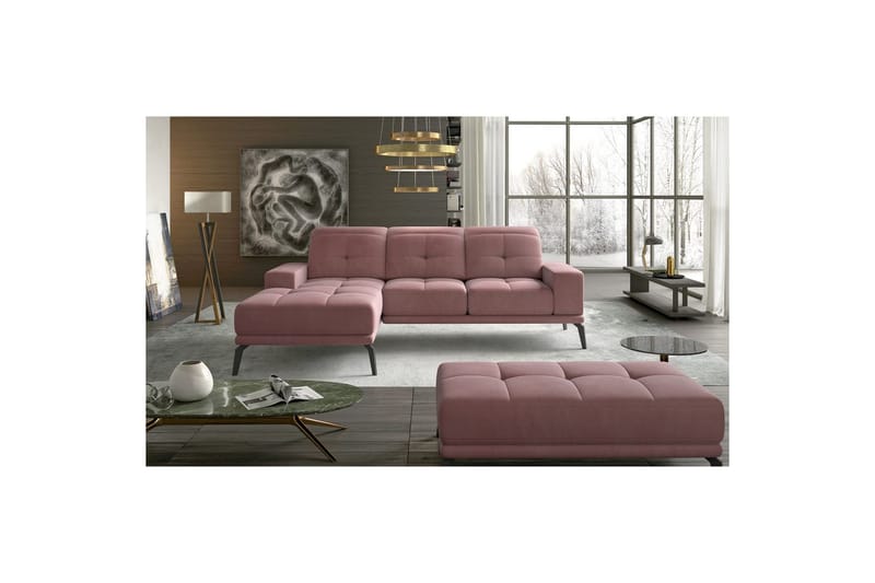 Hörnsoffa Eltap Torrense 265x175x98 cm - Mat Velvet 63, Rosa, Vänster - Möbler - Vardagsrum - Bäddsoffor