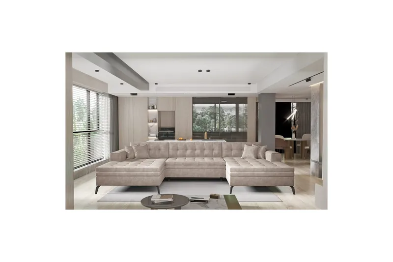 Hörnsoffa Eltap Vertizo 350x170x93 cm, Leve 18, Beige, Symmetrisk