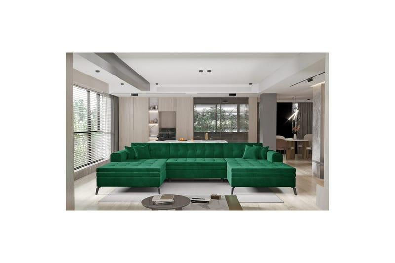 Hörnsoffa Eltap Vertizo 350x170x93 cm - Lukso 35, Mörkgrön, Symmetrisk - Möbler - Vardagsrum - Bäddsoffor - U bäddsoffa
