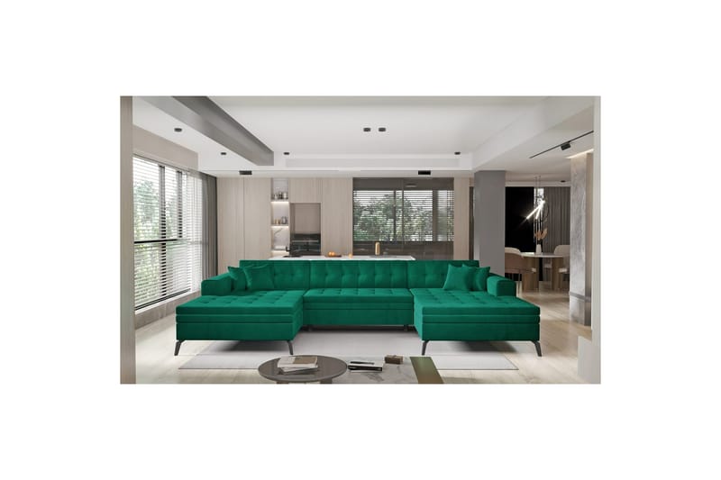 Hörnsoffa Eltap Vertizo 350x170x93 cm - Nube 35, Mörkgrön, Symmetrisk - Möbler - Vardagsrum - Bäddsoffor - U bäddsoffa