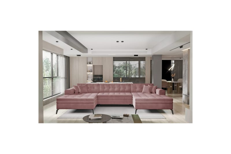 Hörnsoffa Eltap Vertizo 350x170x93 cm - Velvetmat 24, rosa, Symmetrisk - Möbler - Vardagsrum - Bäddsoffor - U bäddsoffa
