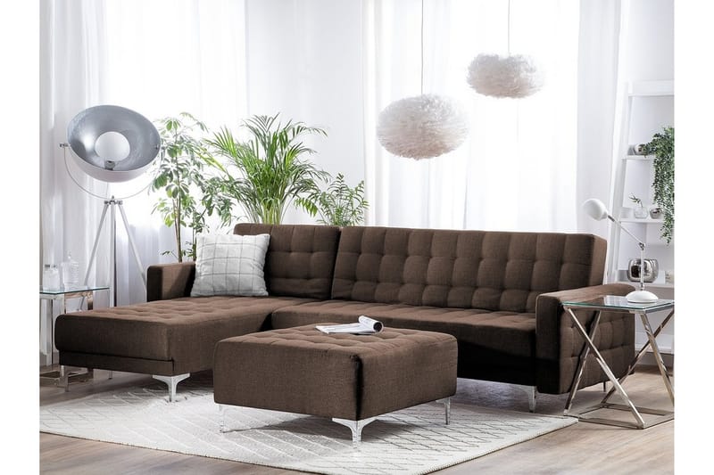 Hörnsoffa H med sovfunktion+ fotpall ABERDEEN - Brun - Möbler - Vardagsrum - Bäddsoffor - Hörnbäddsoffa