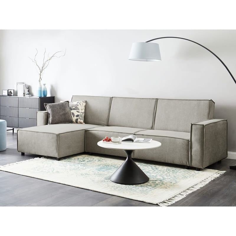 Hörnsoffa Romedal II - Beige, svart/Högervänd - Möbler - Vardagsrum - Bäddsoffor - Hörnbäddsoffa