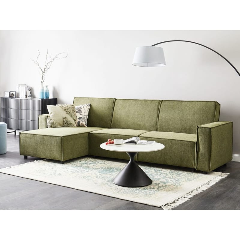 Hörnsoffa Romedal II - Grön, Svart/Högervänd - Möbler - Vardagsrum - Bäddsoffor - Hörnbäddsoffa