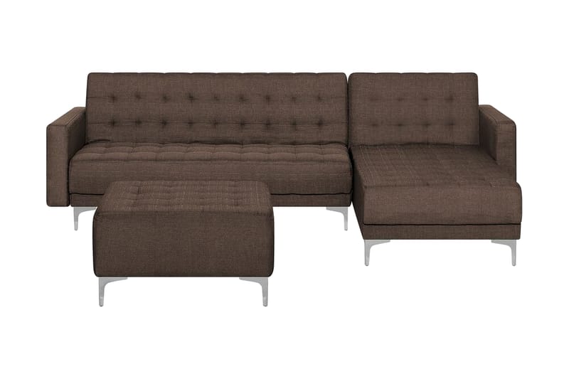 Hörnsoffa V med sovfunktion+ fotpall ABERDEEN - Brun - Möbler - Vardagsrum - Bäddsoffor - Hörnbäddsoffa