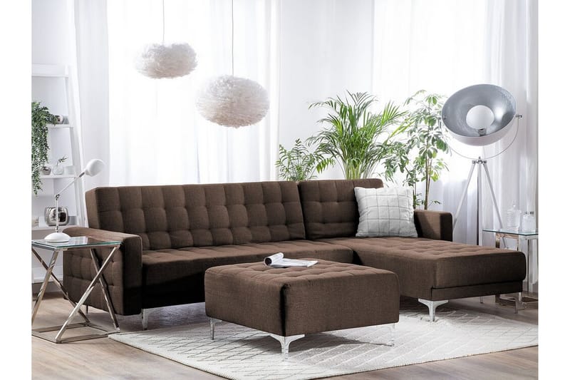 Hörnsoffa V med sovfunktion+ fotpall ABERDEEN - Brun - Möbler - Vardagsrum - Bäddsoffor - Hörnbäddsoffa