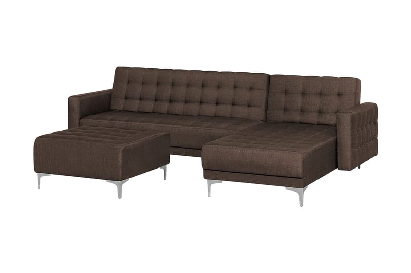 Hörnsoffa V med sovfunktion+ fotpall ABERDEEN - Brun - Möbler - Vardagsrum - Bäddsoffor - Hörnbäddsoffa
