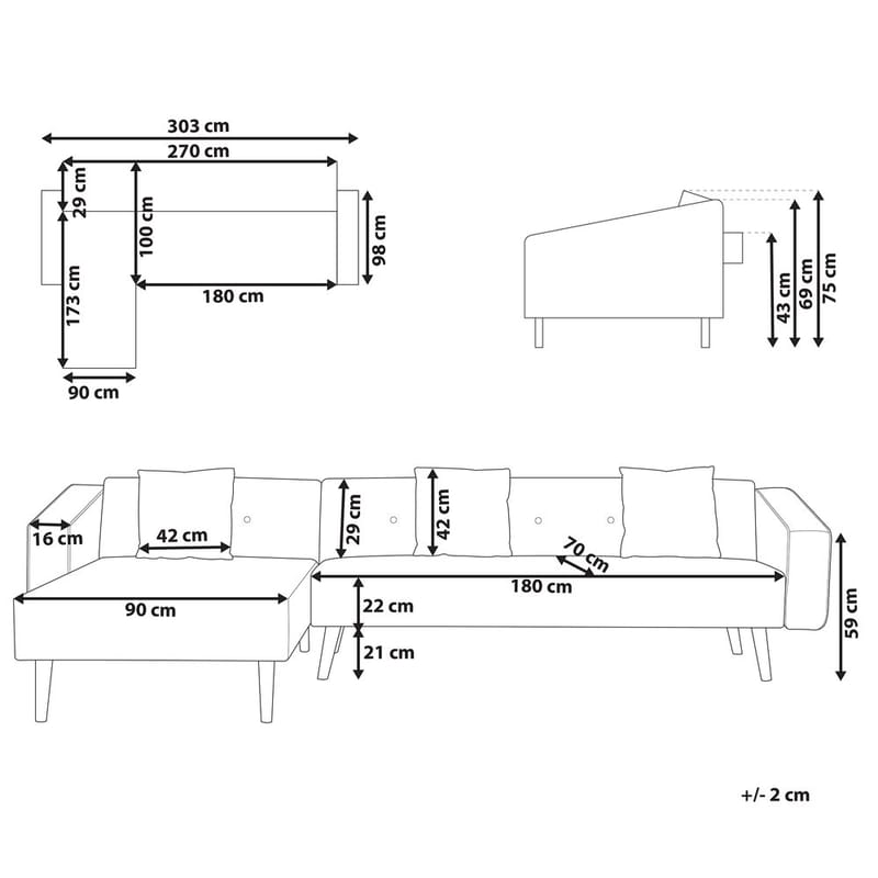 Hörnsoffa Vadso - Vit, ljust trä/Högervänd - Möbler - Vardagsrum - Bäddsoffor - Hörnbäddsoffa